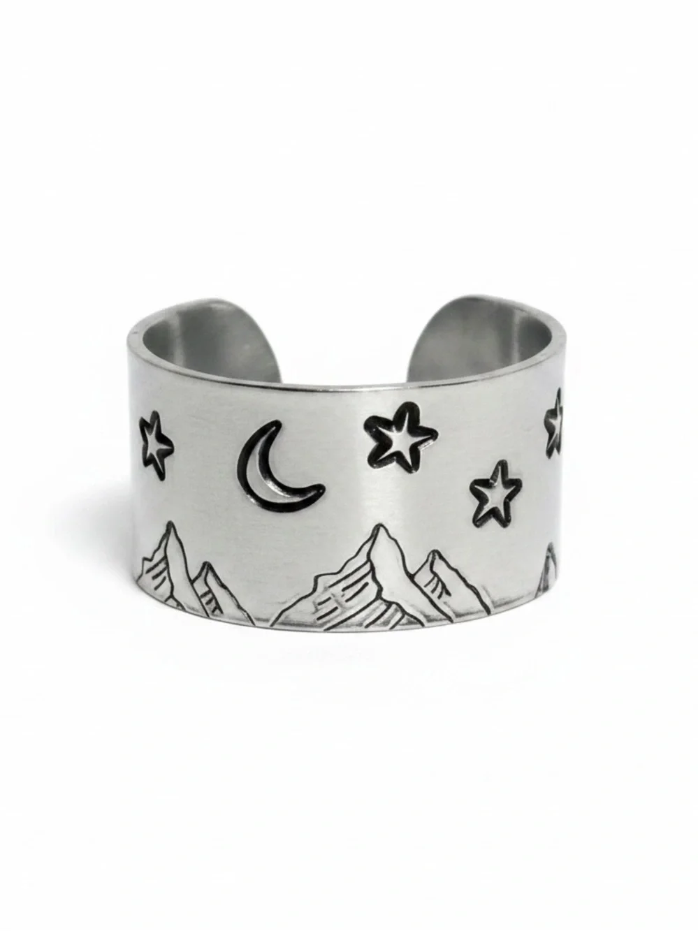 Handmade Mountain &‎ Night Sky silver tone adjustable wide Cuff Ring
